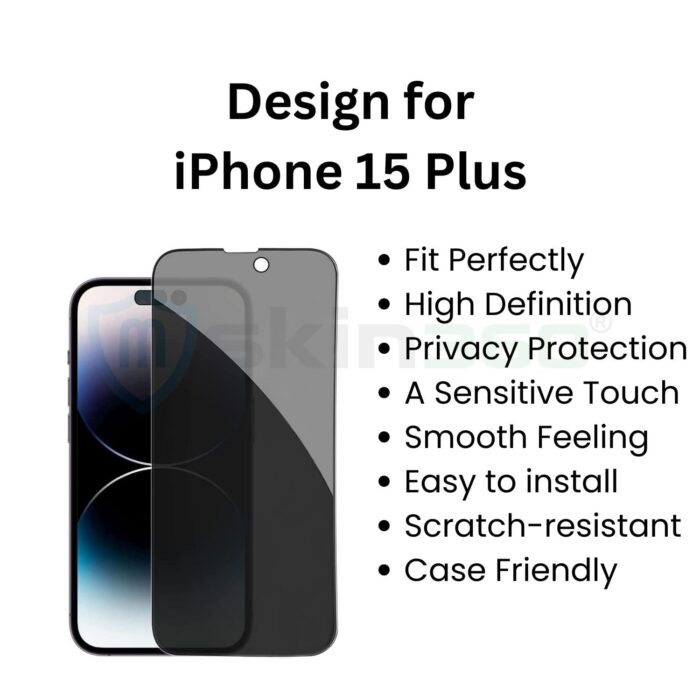 mSkin360 iPhone 15 Plus Privacy Tempered Glass